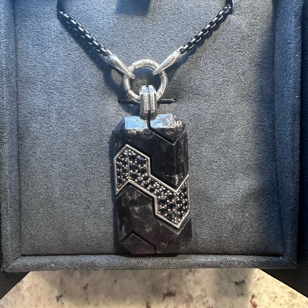 David Yurman Black Diamond Forged Carbon Tag Pendant Necklace